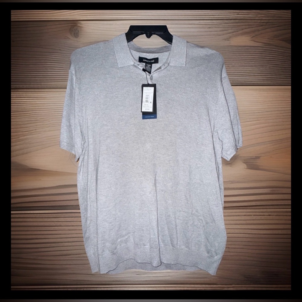 NWT Kenneth Cole Men's Short Sleeve Polo Shirt-Gray Knit-XL